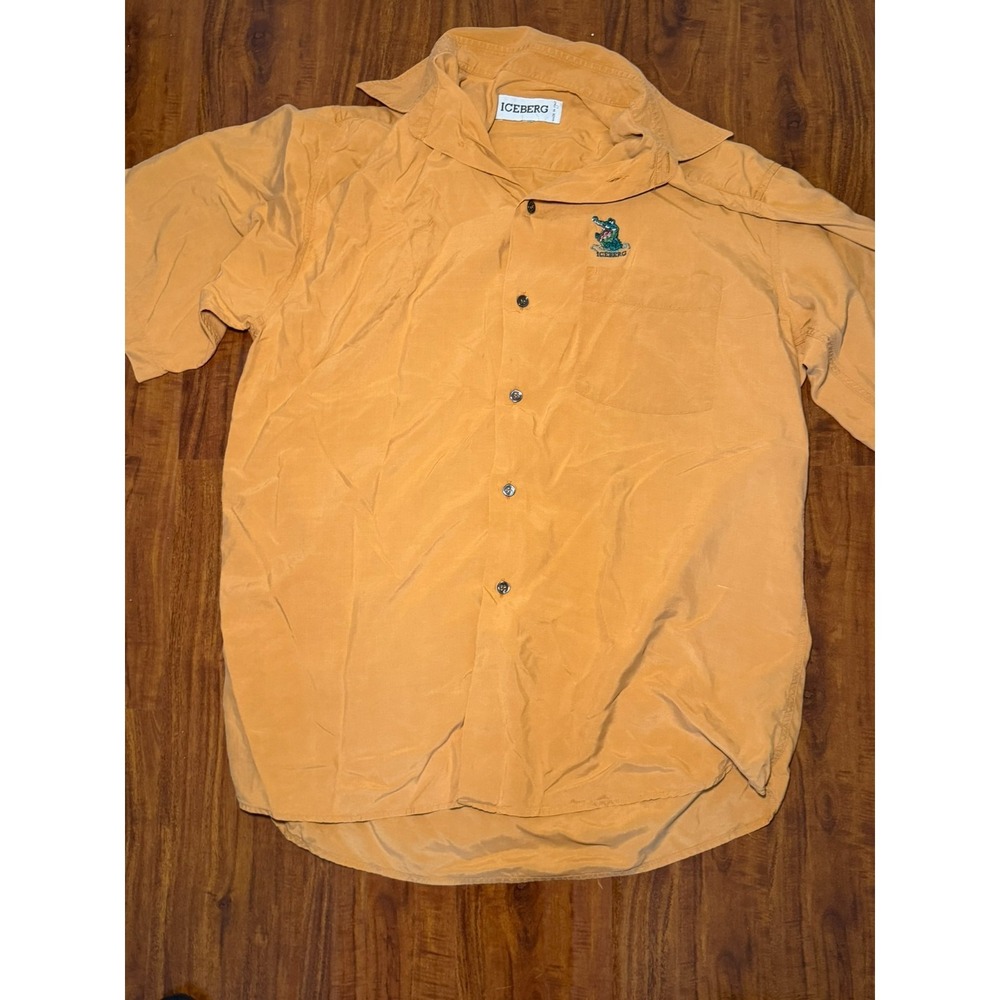 Vintage Iceberg Disney Peter Pan Alligator Orange Shirt Size L Made In Italy